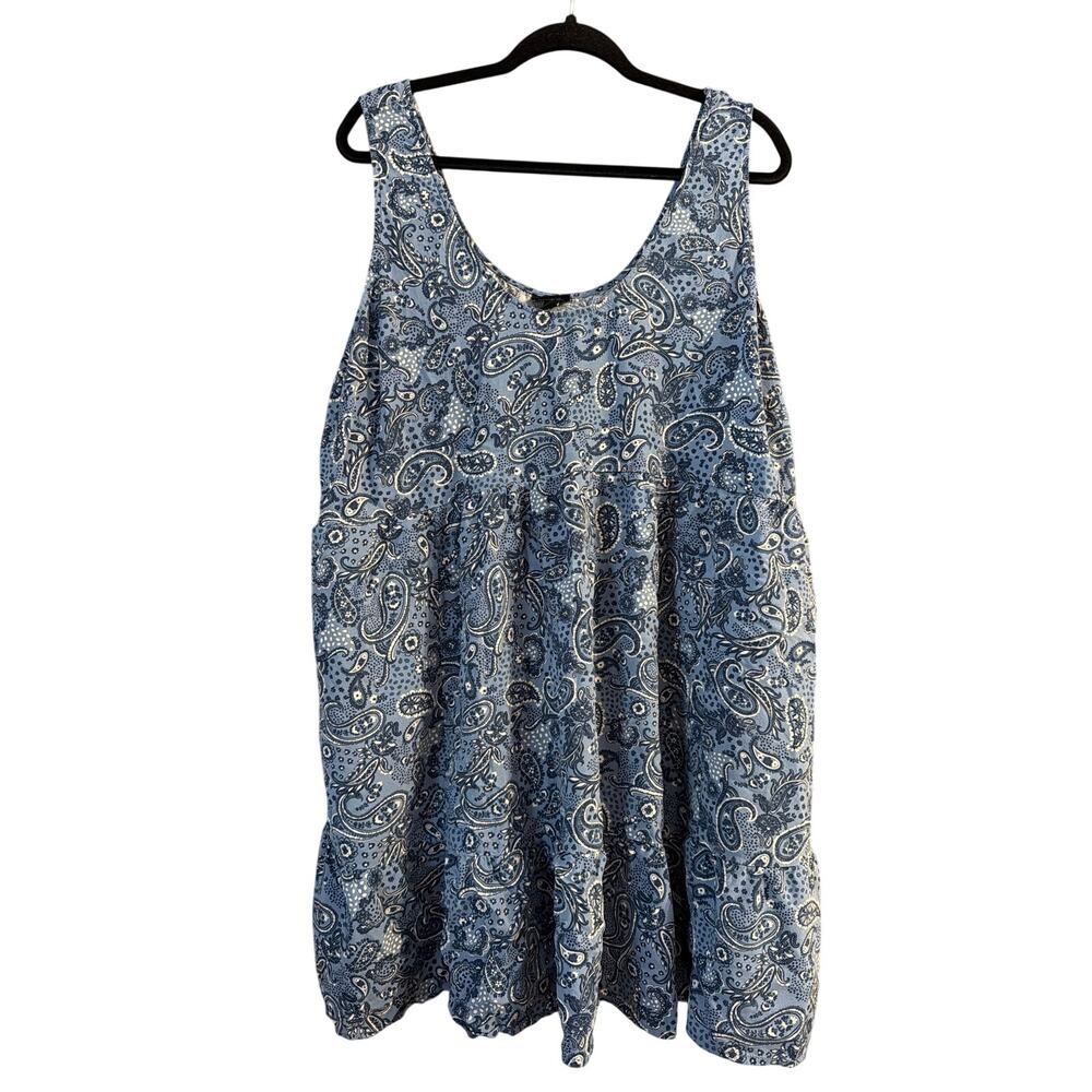 Torrid Women's Plus Size Blue & Cream Tiered Mini Tank Dress Paisley Size 3 3X